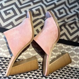 Forever 21 high heels pink block mules, din fabric